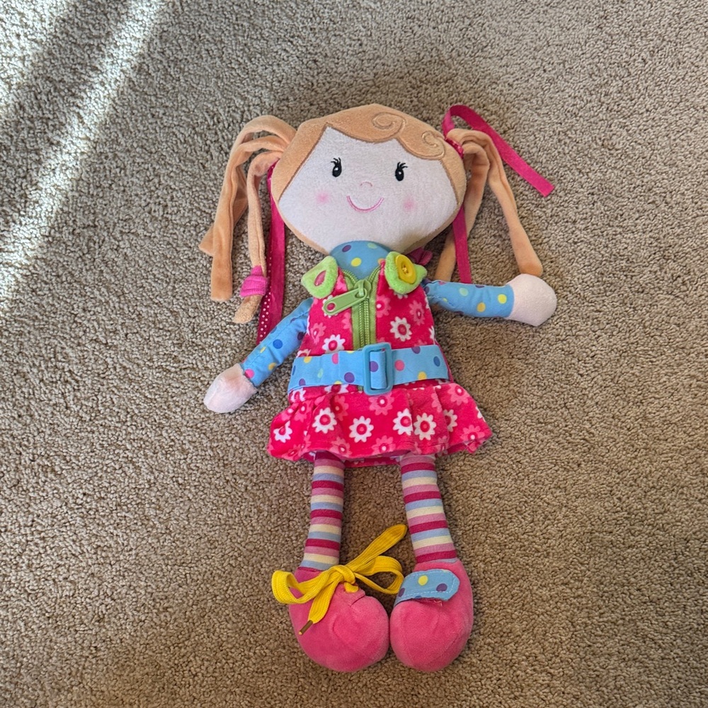Snuggle Stuffs Sugar Snap Doll Plush Learn To Dress Toddler Activity Sensory Toy